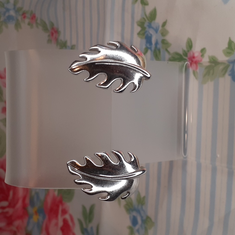 Trifari Silver Tone Leaf Pierced Earrings